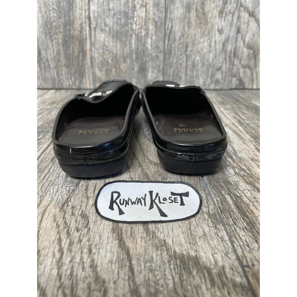 STUART WEITZMAN Black Patent Leather Mules Chain Women size 7.5 - Picture 3 of 10